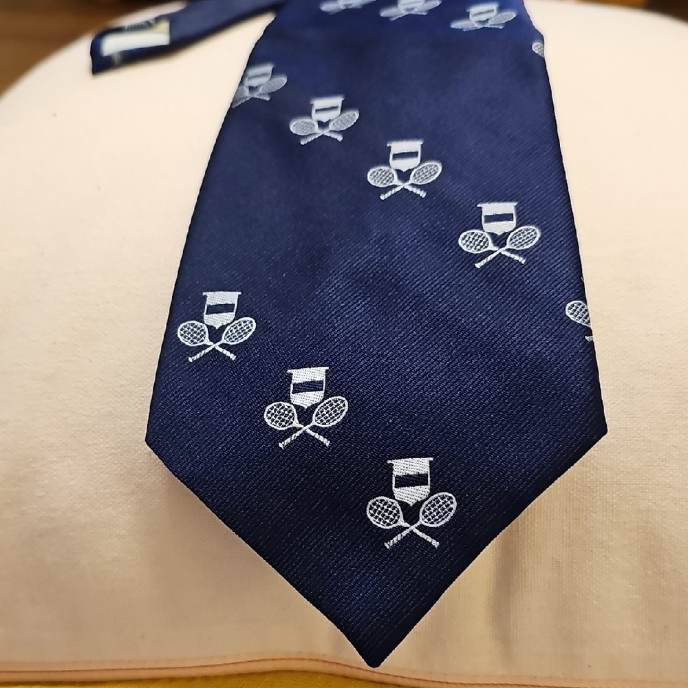 Navy Blue Tennis Pattern‎ Tie. Golden Clasp By Prince Consort